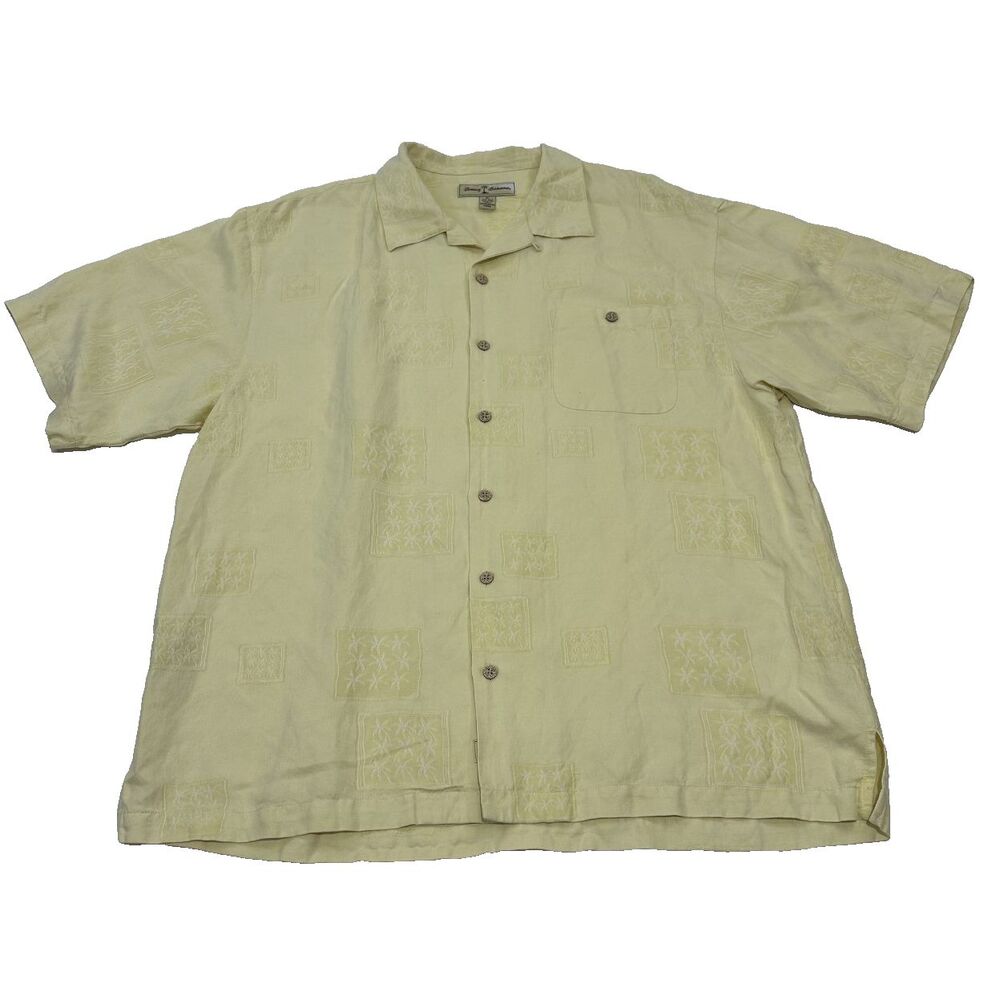 Tommy Bahama Men's Camp/aloha Shirt Pale Yellow Short Sleeve, Size XL